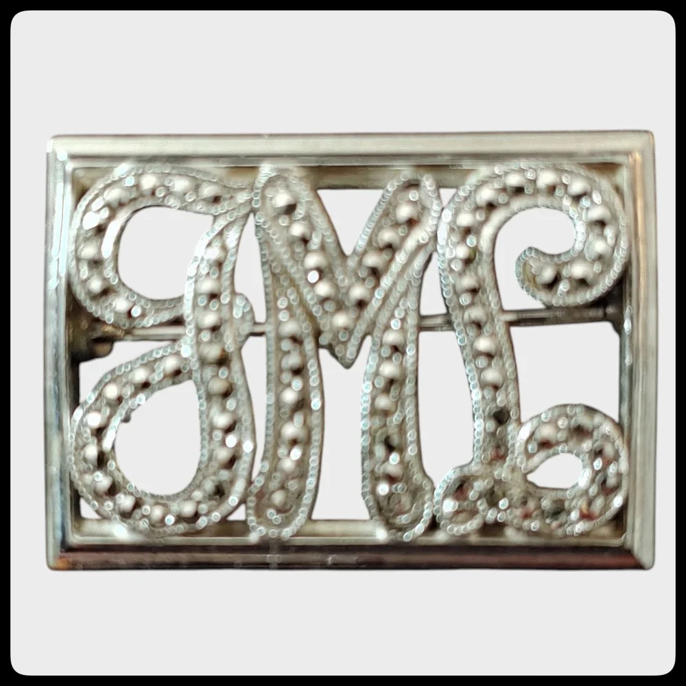 Vintage Sterling Silver Monogram Brooch